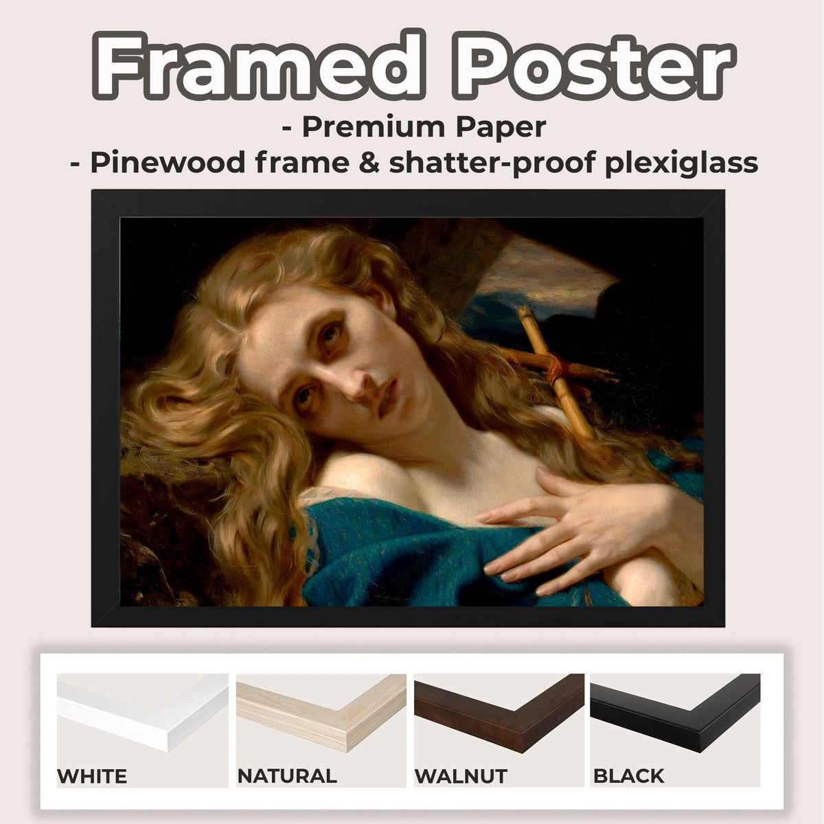 Hugues Merle - Mary Magdalene in the Cave. Religious wall art, Canvas art print, Poster print, Religious painting, Magda