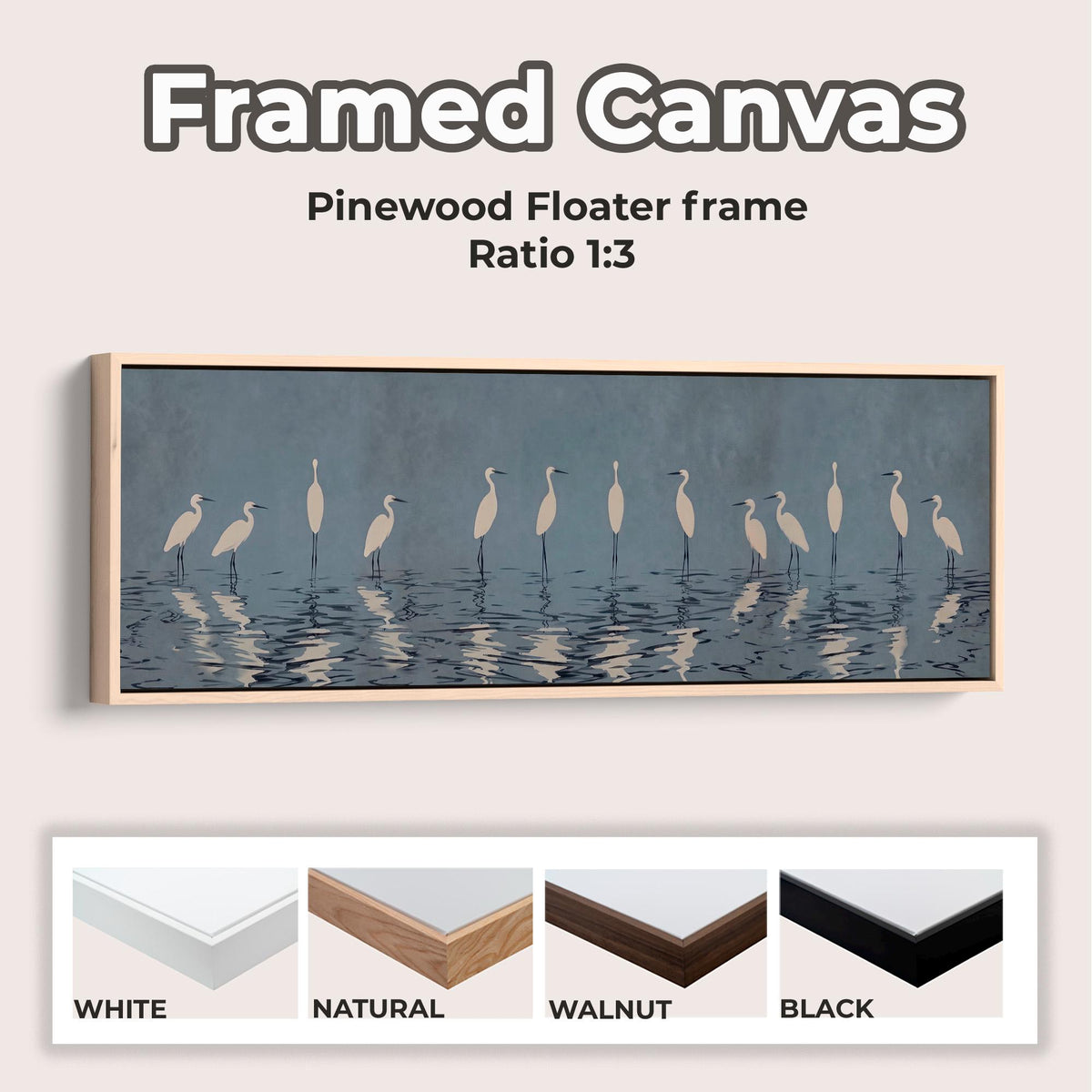 Minimalist Crane Framed Canvas Print, Large Vertical Heron Wall Art for Living Room, Gray Blue Bird Decor, ART47