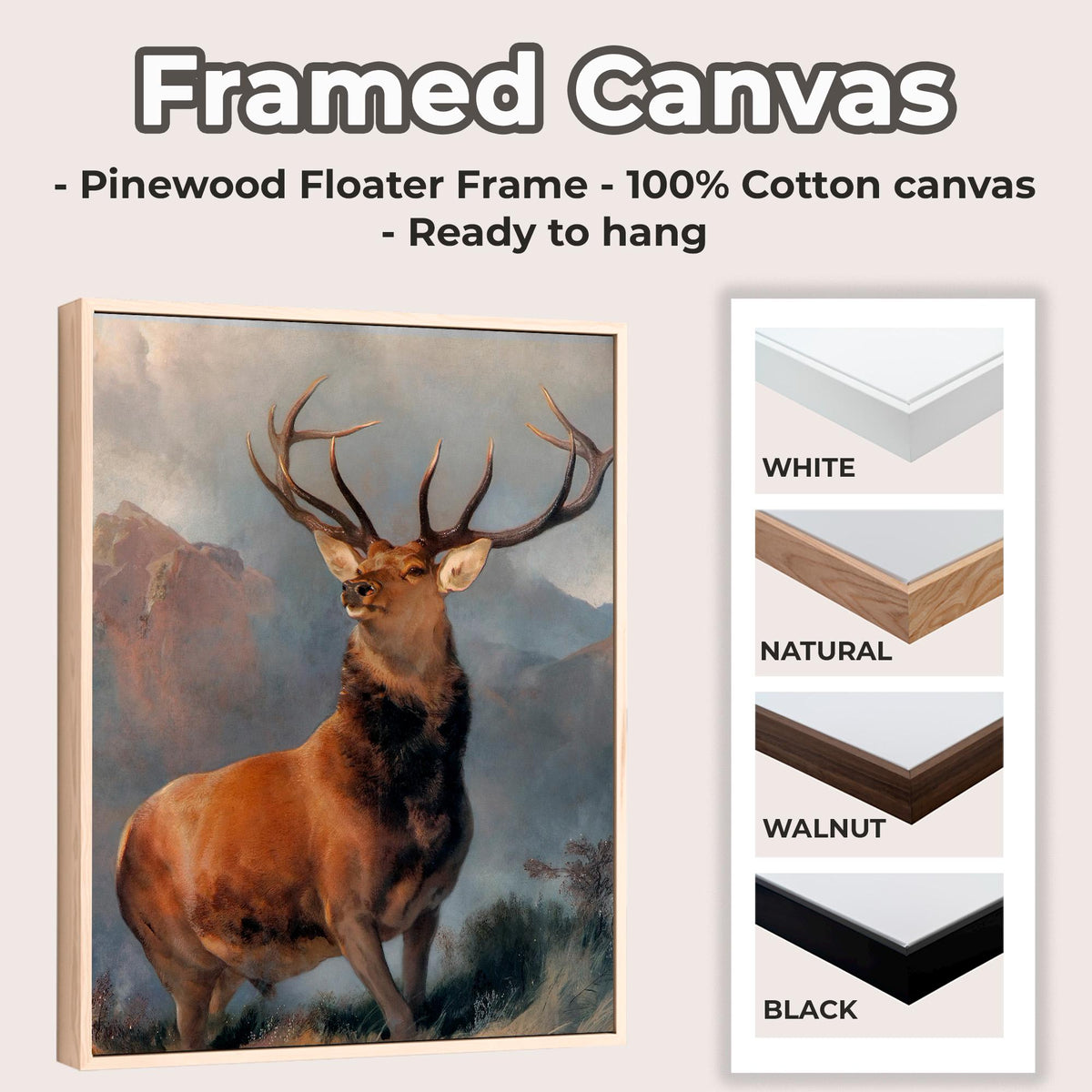 Edwin Landseer, Monarch of the Glen - Scottish Deer Wall Art, Highland Landscape Print, Stag Canvas Decor, Classic Wildl