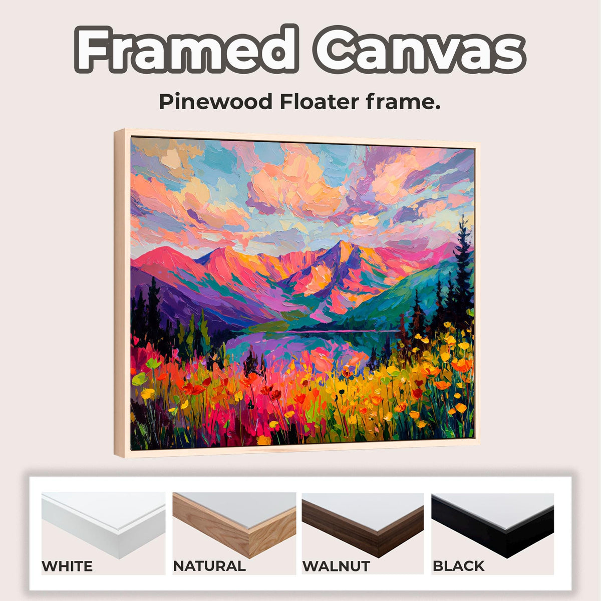 Rocky Mountains Wildflower Field Print, Abstract Mountain Canvas, Impressionist Floral Wall Art, ART294