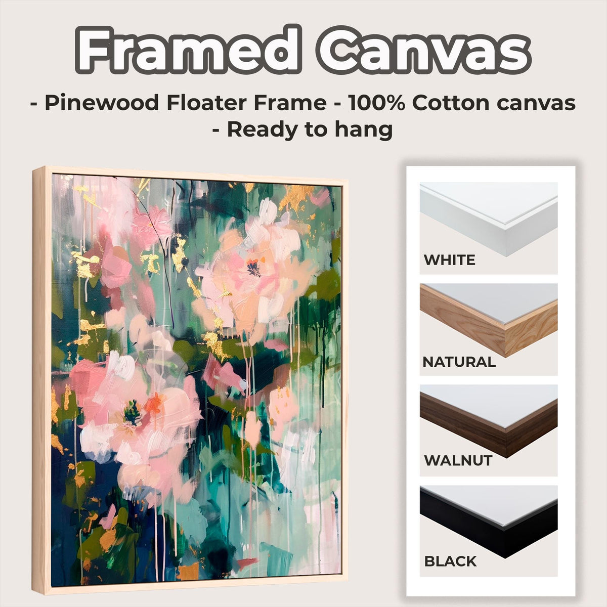 Abstract Botanical Wall Art, Soft Blush and Sage Green Print, Modern Shapes Artwork for Living Room, ART118