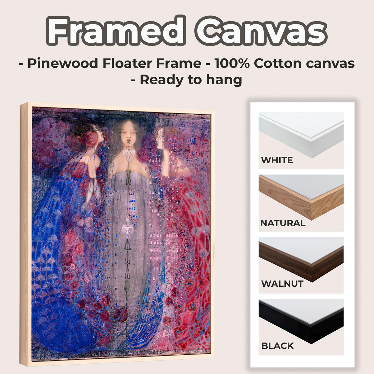 Margaret Macdonald Mackintosh - The Three Perfumes. Canvas art, Giclee canvas, Beautiful girls art print, Gallery wrappe