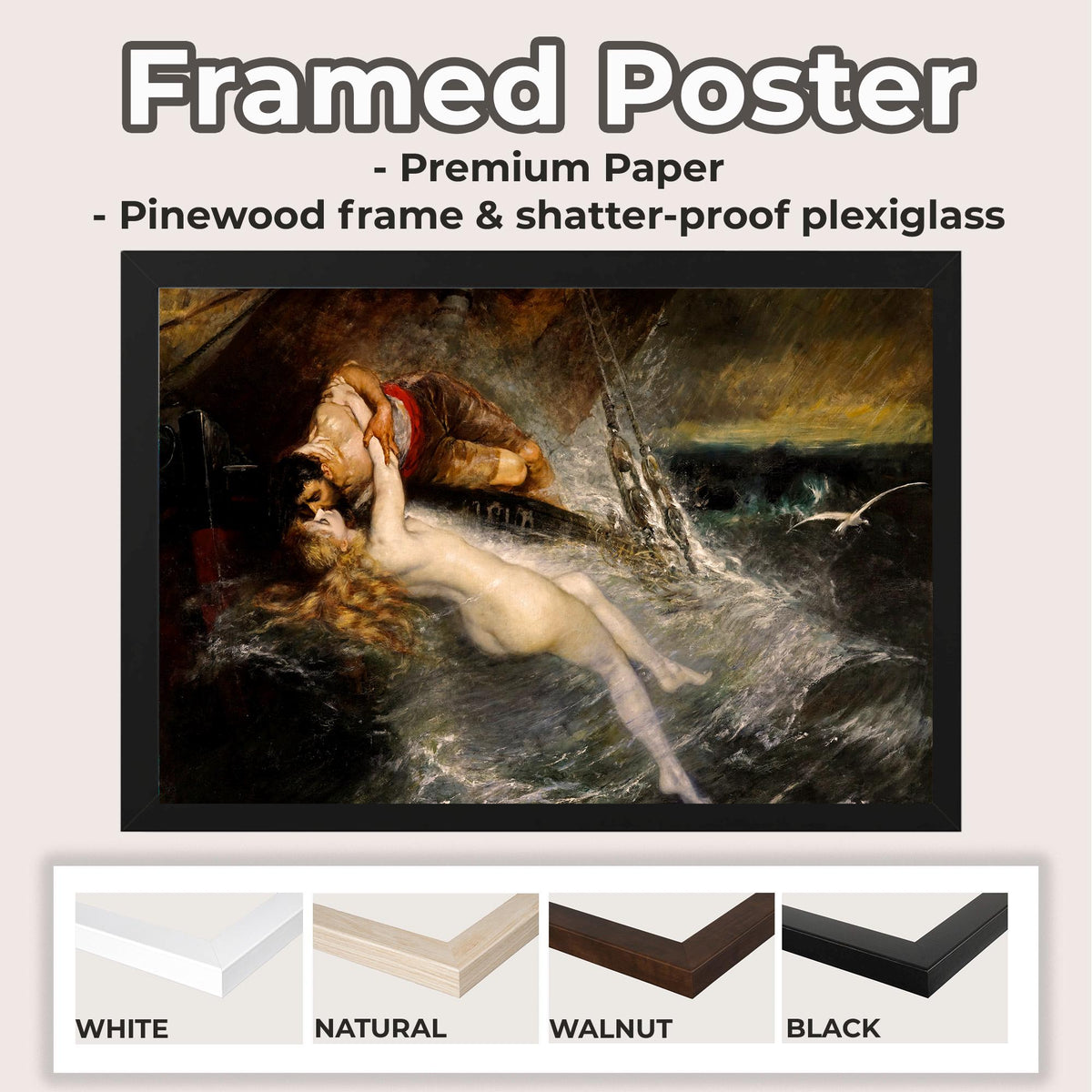 Gustav Wertheimer - The Kiss of the Siren. Canvas wall art, Mermaid poster, Bedroom decor, Poster print, Siren painting,
