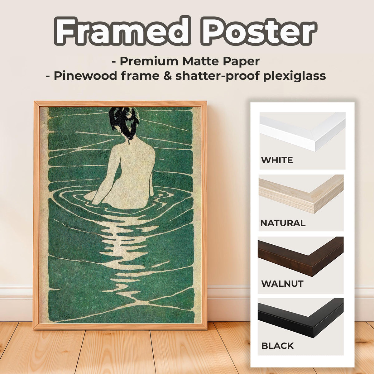 Ichijô Narumi - Female Seated in Water. Japanese art print, Sensual wall art, Beautiful girl in water art, Ready to hang