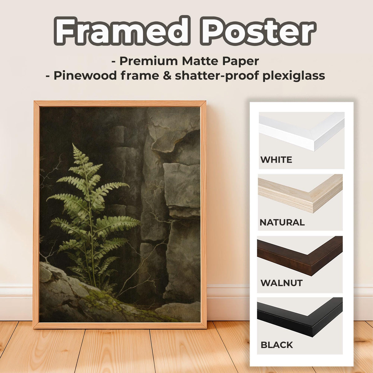 Fern poster print, Dark academia decor, Botanical wall art, Kitchen decor, Gothic nature aesthetic poster, Woodland fern