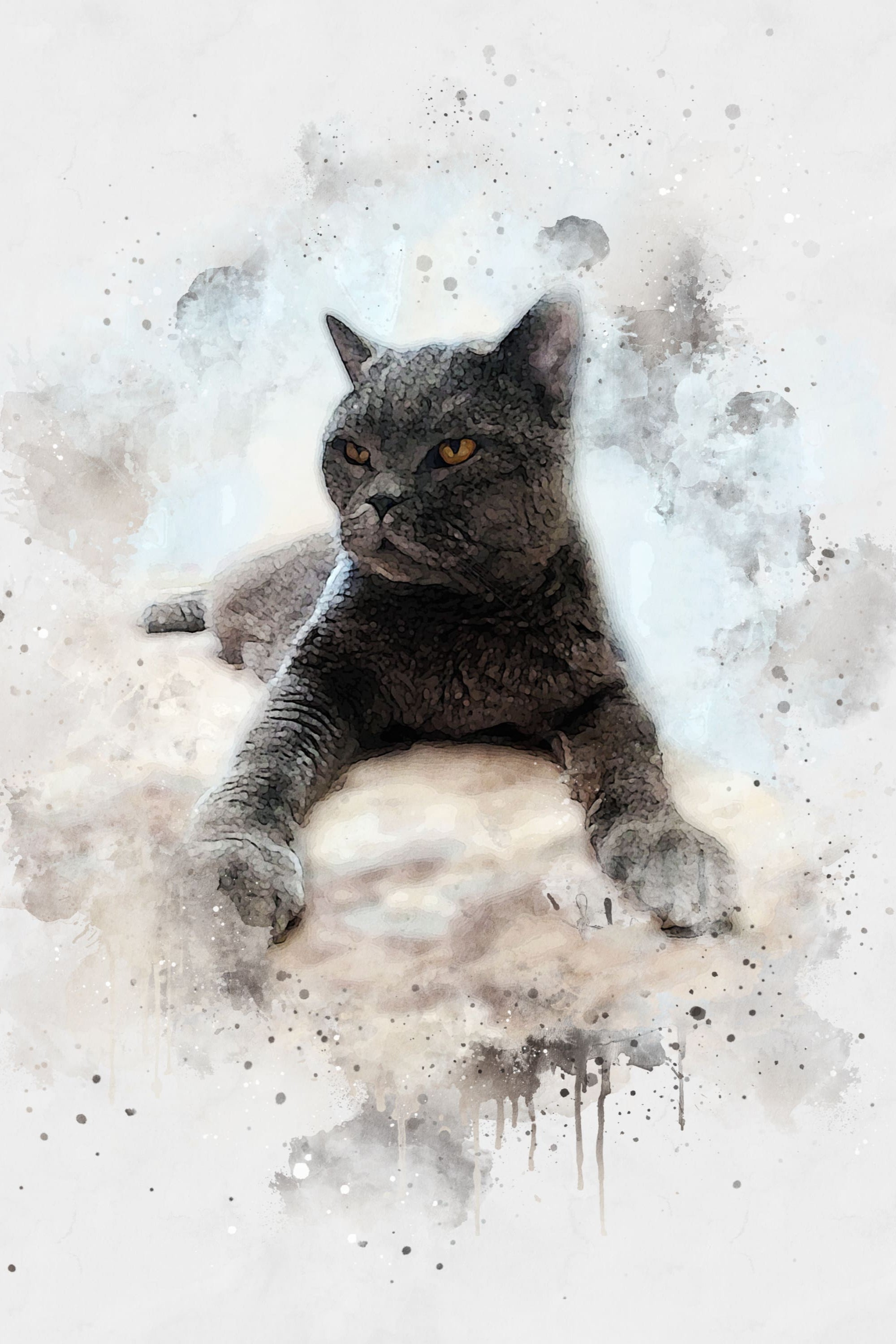 Custom Watercolor Portrait with Pet | Personalized Cat Memorial Gift