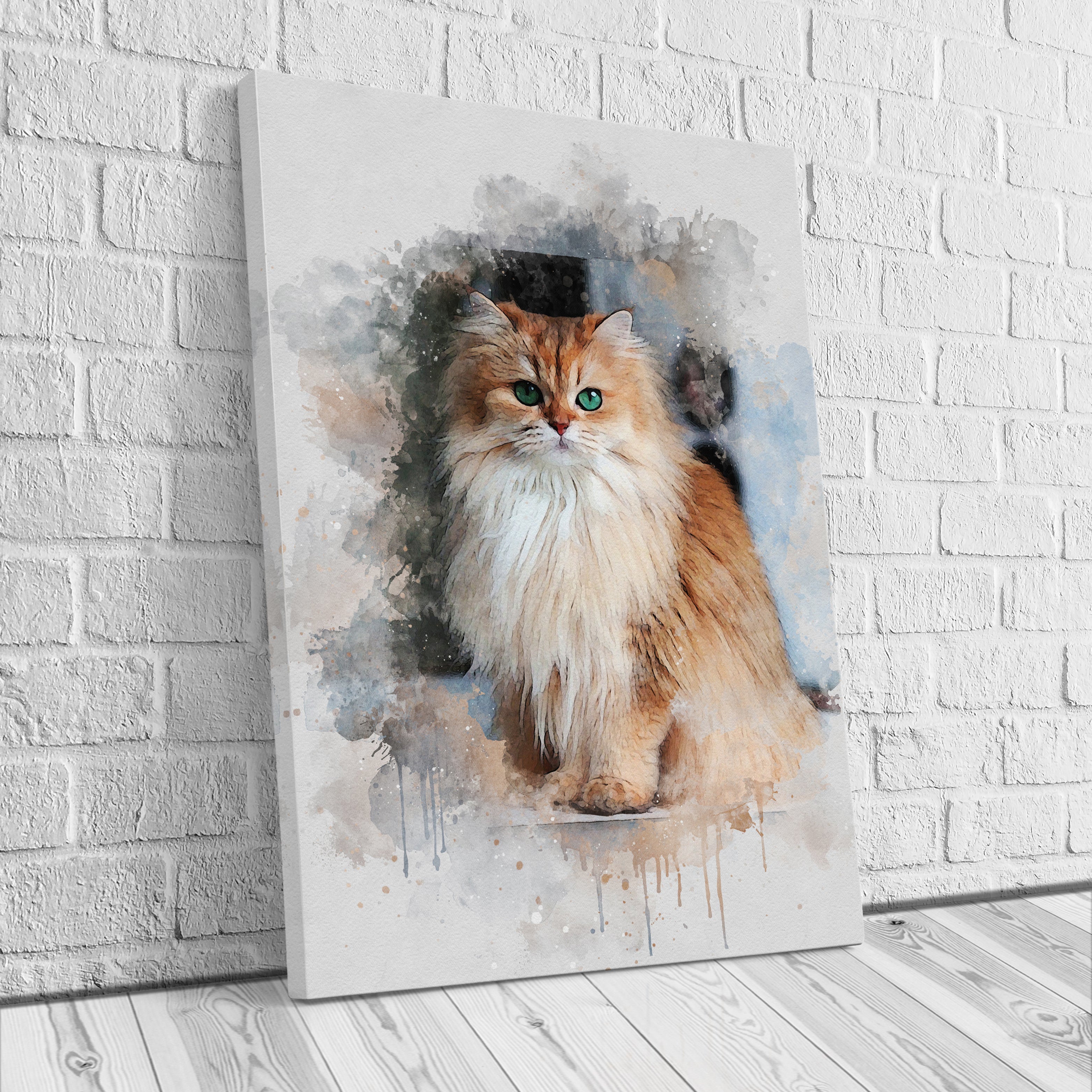 Custom Watercolor Portrait with Pet | Personalized Cat Memorial Gift