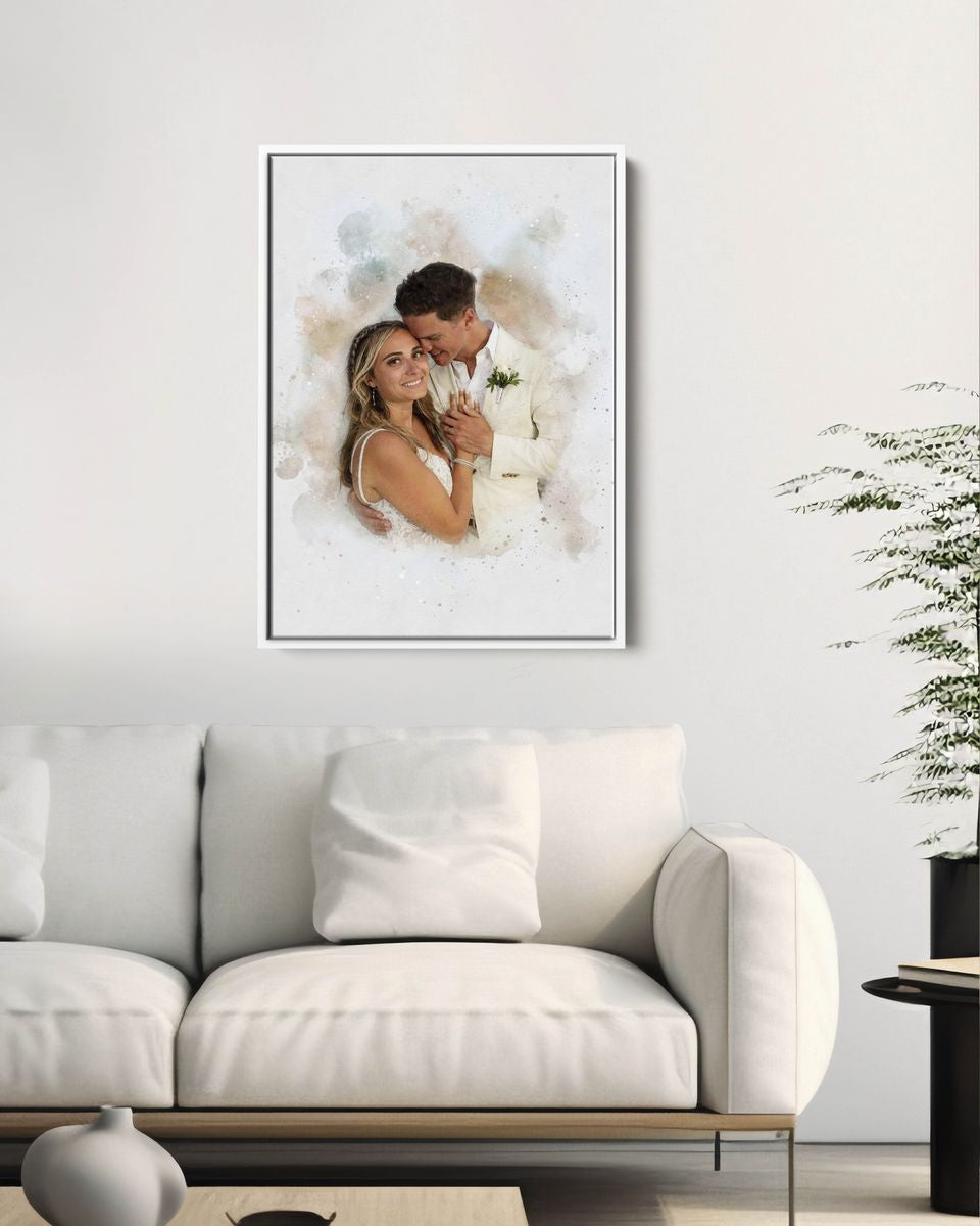 Watercolor wedding anniversary gift | Canvas portrait from photo