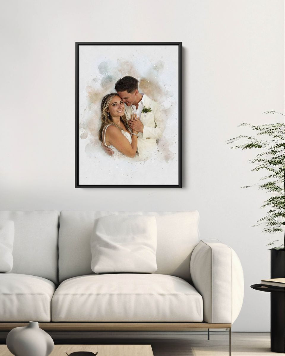 Watercolor wedding anniversary gift | Canvas portrait from photo