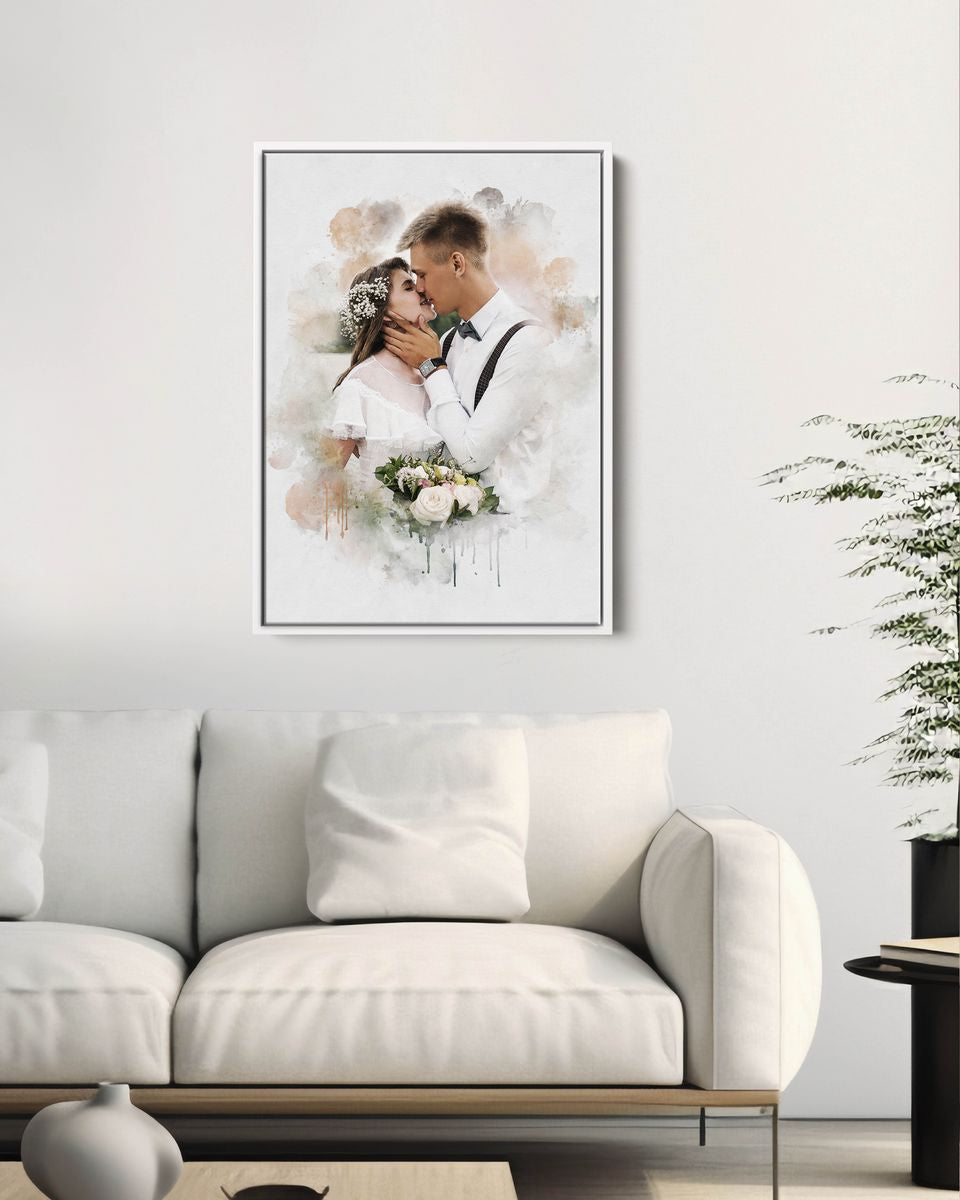 Watercolor wedding anniversary gift | Canvas portrait from photo