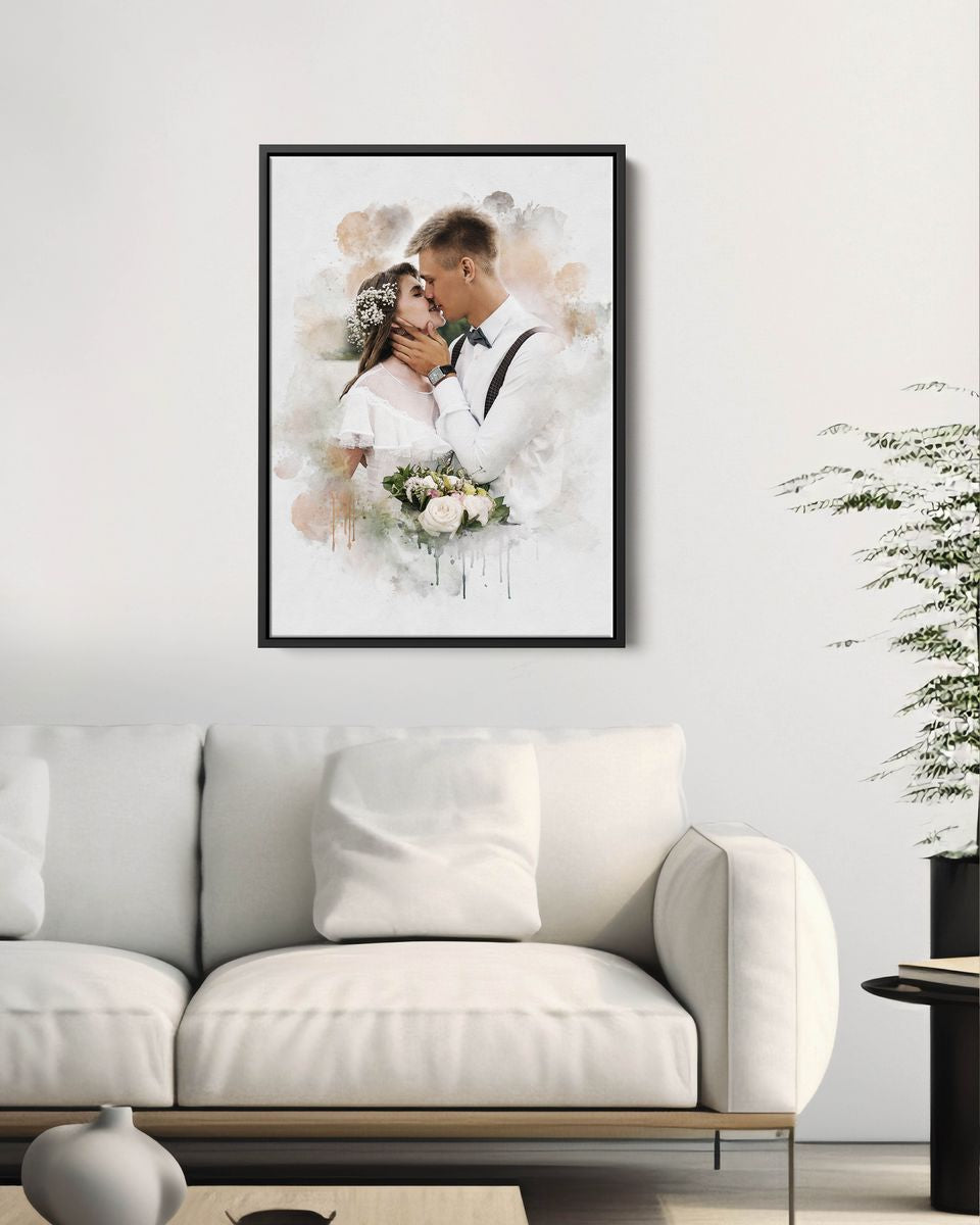 Watercolor wedding anniversary gift | Canvas portrait from photo