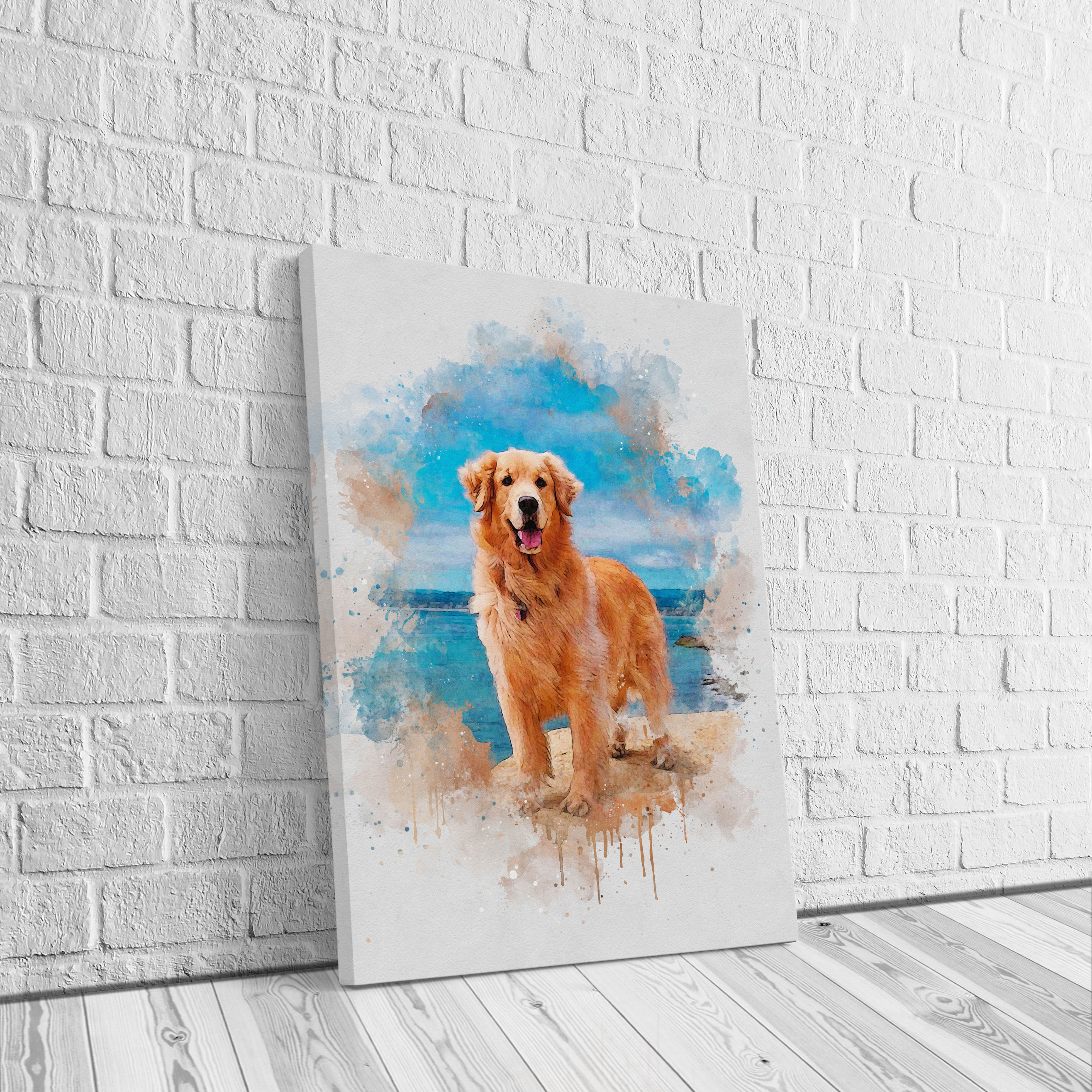 Custom Watercolor Portrait with Pet | Personalized Dog Memorial Gift