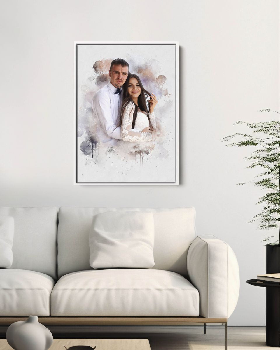 Watercolor wedding anniversary gift | Canvas portrait from photo