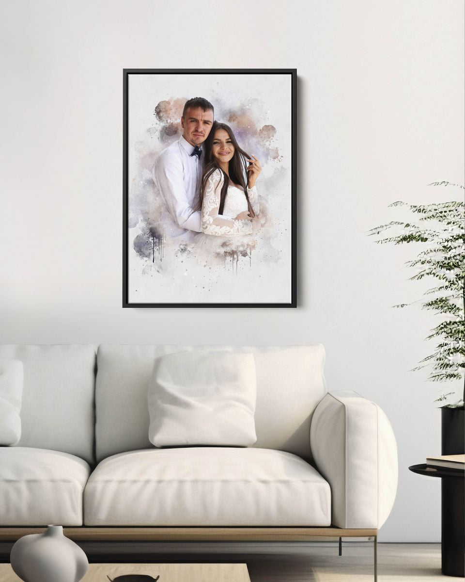 Watercolor wedding anniversary gift | Canvas portrait from photo