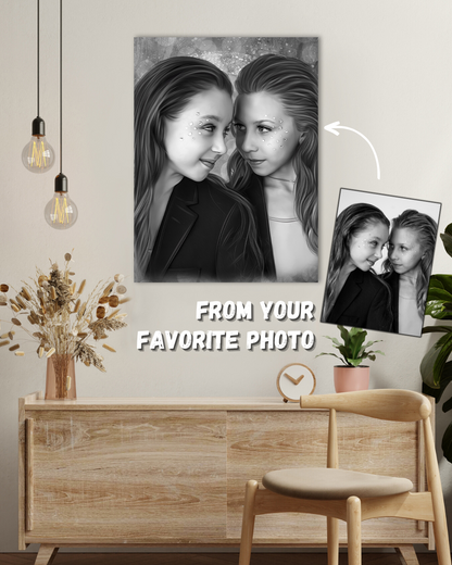 Personalized sisters portrait from photo | Custom gift