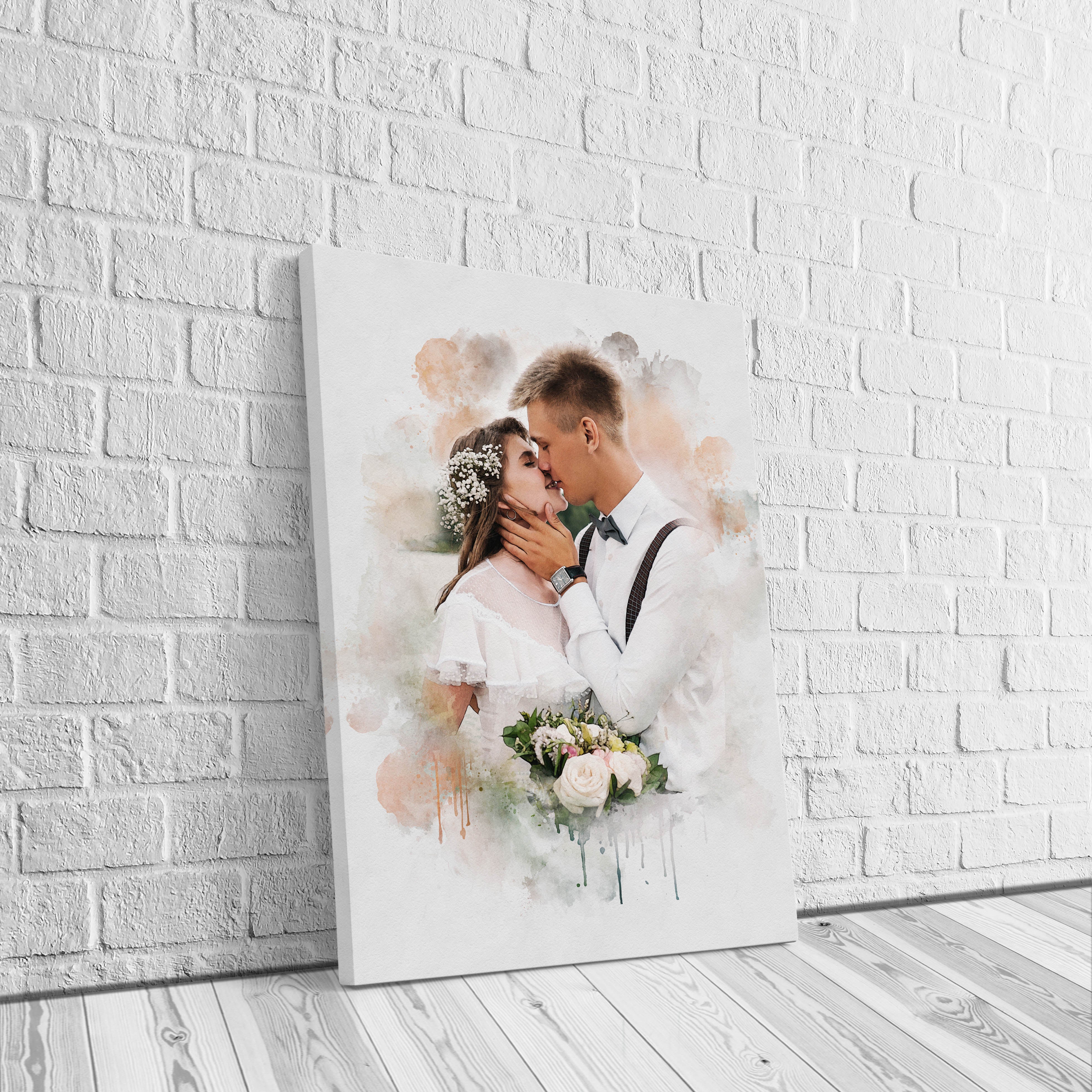 Watercolor wedding anniversary gift | Canvas portrait from photo