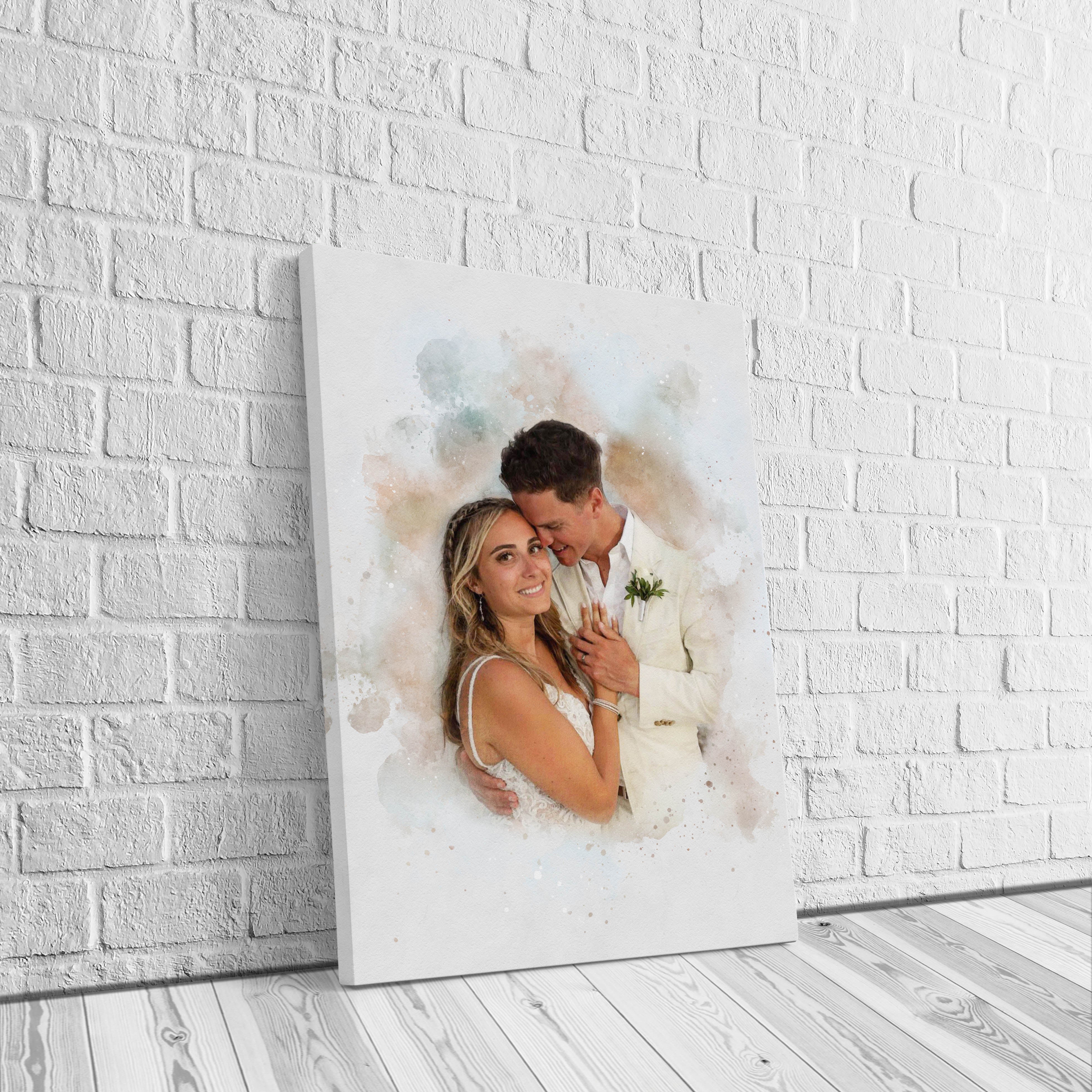 Watercolor wedding anniversary gift | Canvas portrait from photo