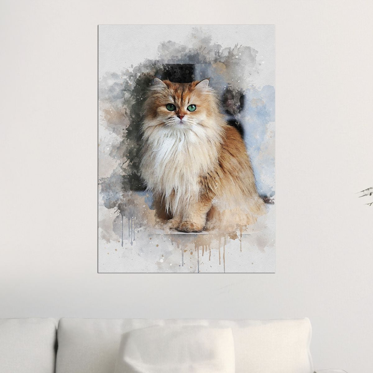 Custom Watercolor Portrait with Pet | Personalized Cat Memorial Gift