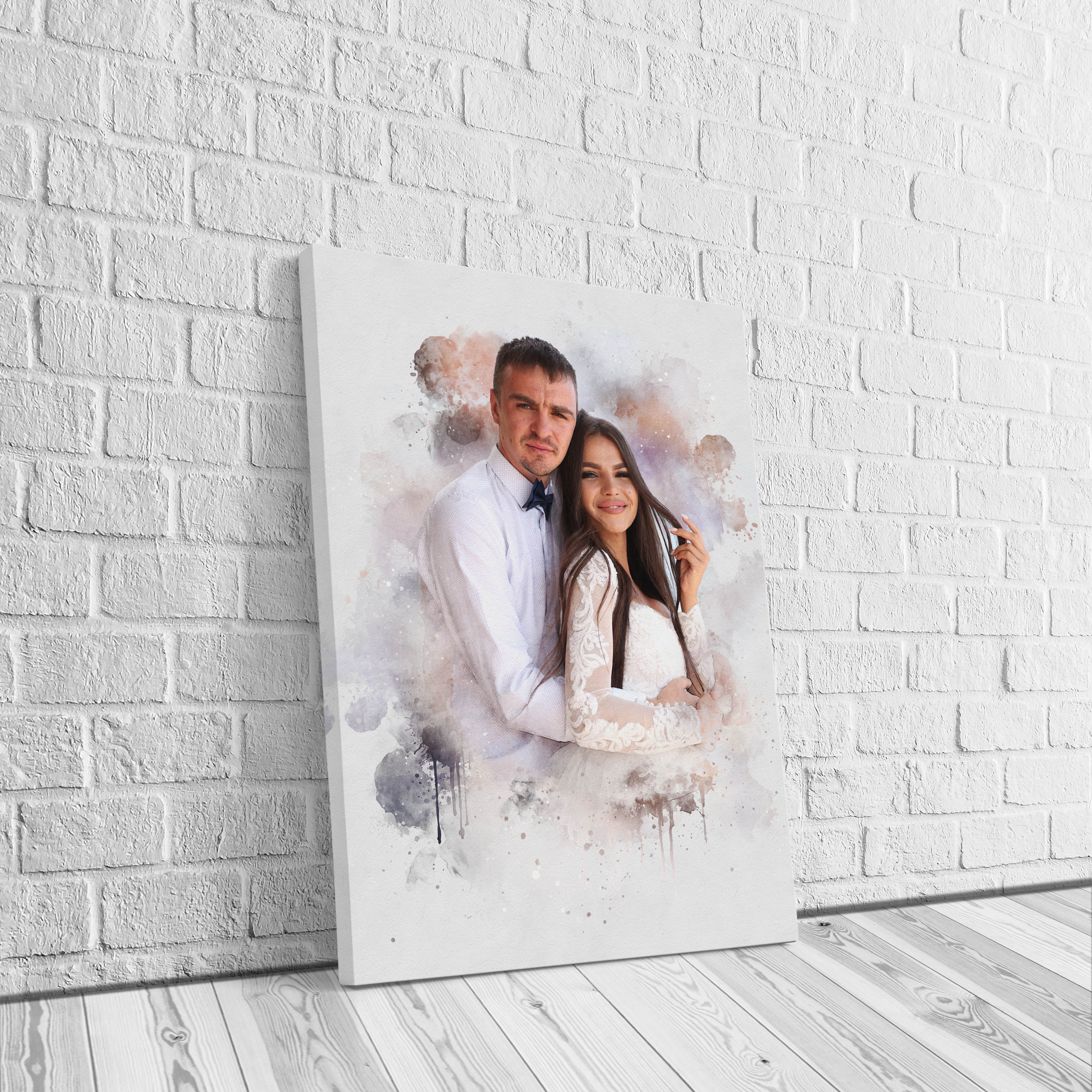 Watercolor wedding anniversary gift | Canvas portrait from photo