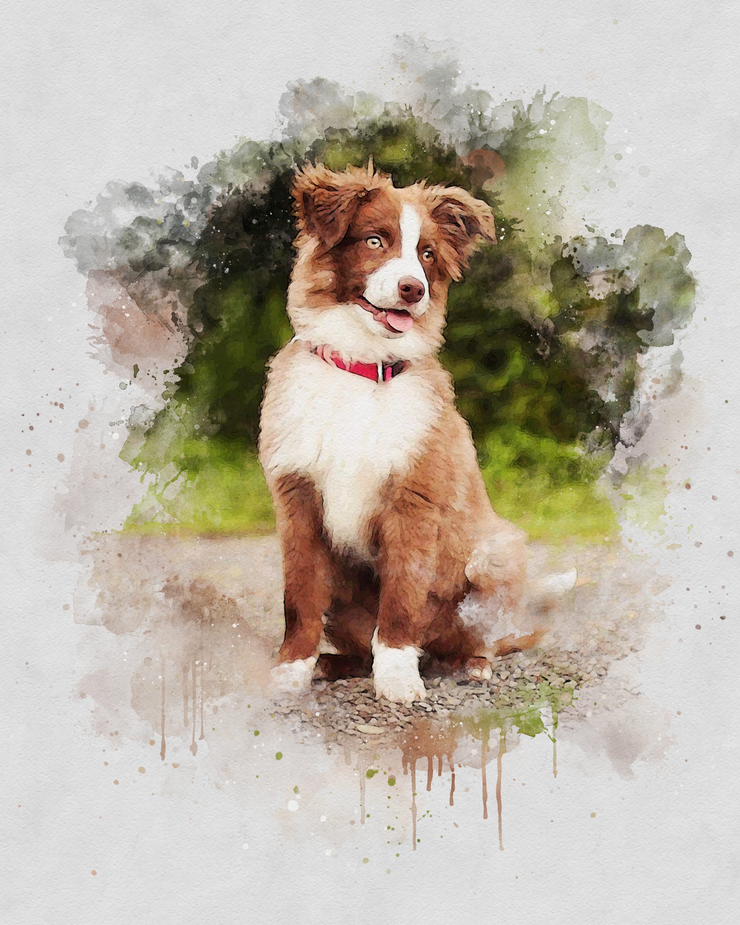 Custom Watercolor Portrait with Pet | Personalized Dog Memorial Gift