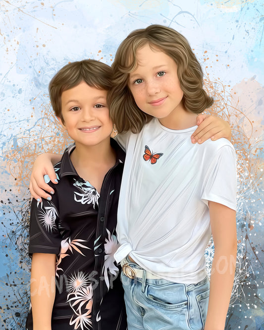 Personalized brothers sisters Gift | Canvas portrait