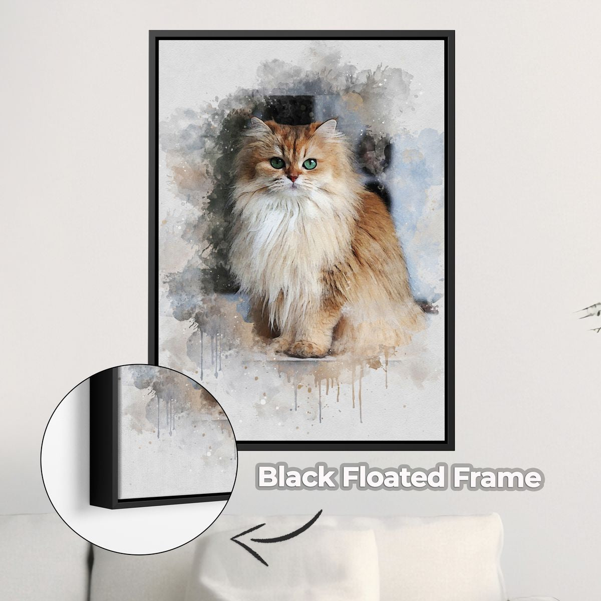 Custom Watercolor Portrait with Pet | Personalized Cat Memorial Gift