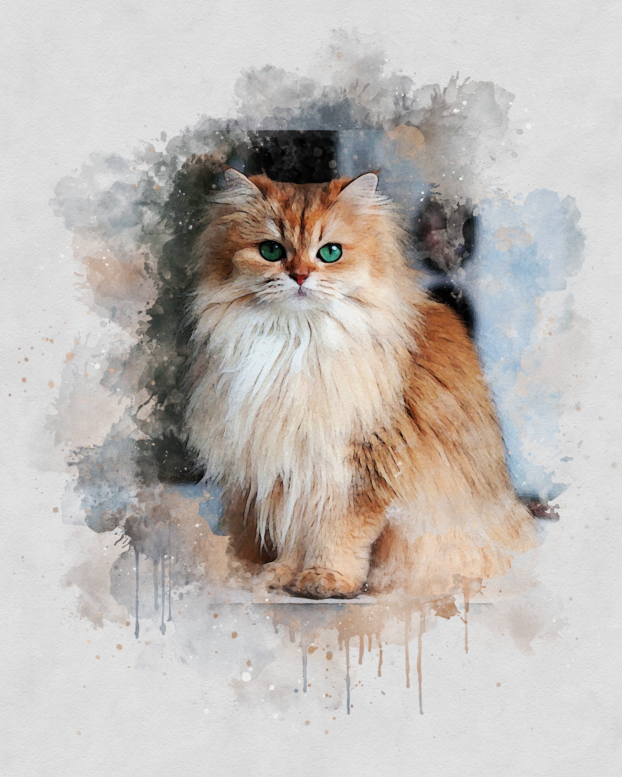 Custom Watercolor Portrait with Pet | Personalized Cat Memorial Gift