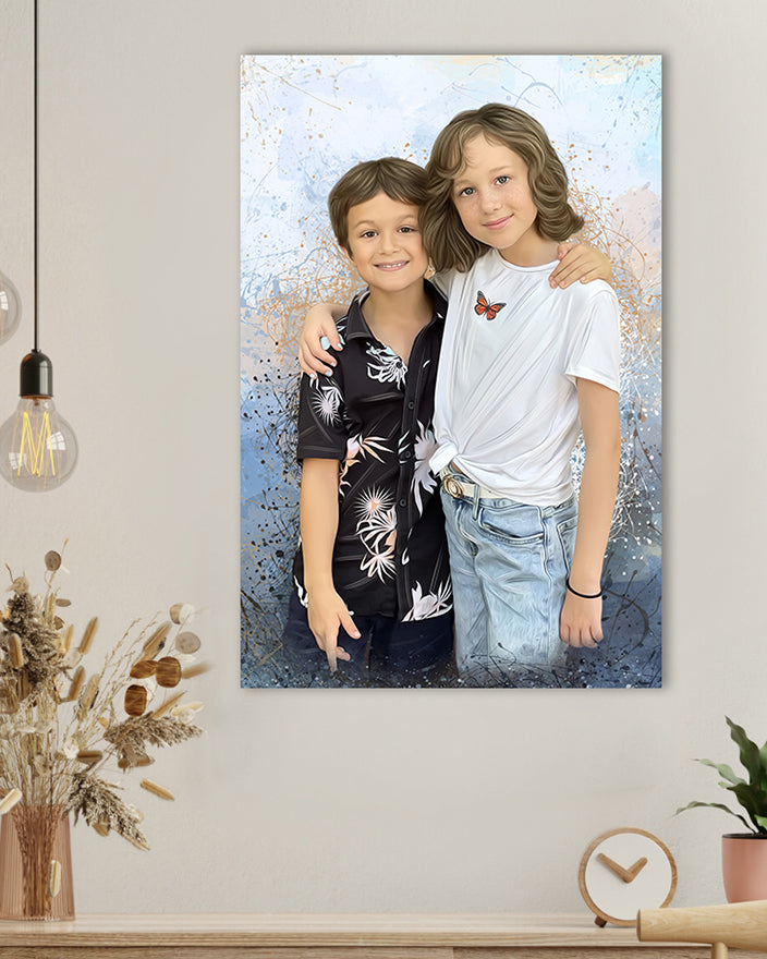 Personalized brothers sisters Gift | Canvas portrait