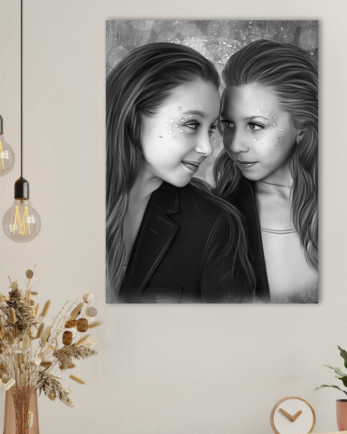 Personalized sisters portrait from photo | Custom gift