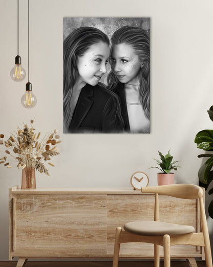 Personalized sisters portrait from photo | Custom gift