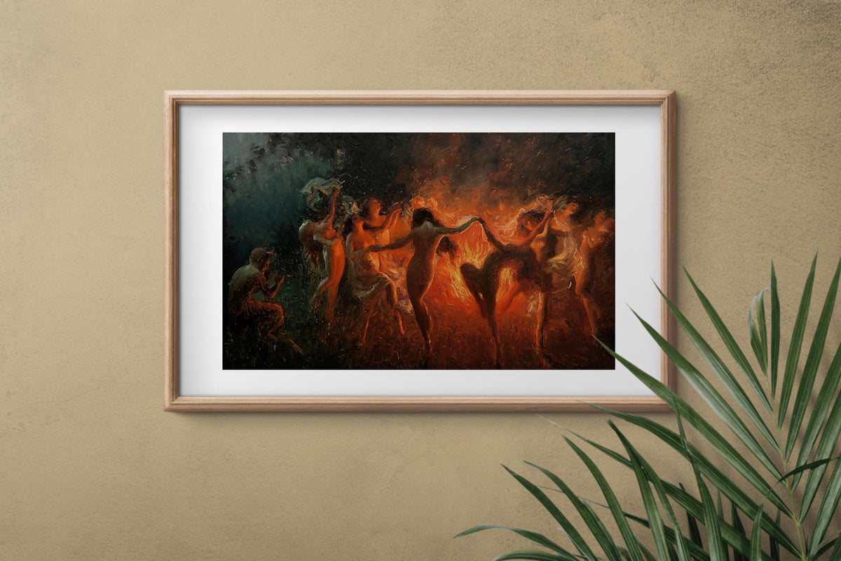 Joseph Tomanek, Fire Dance - gothic wall art, mystical women decor, dark academia print, fantasy home decor, dramatic be