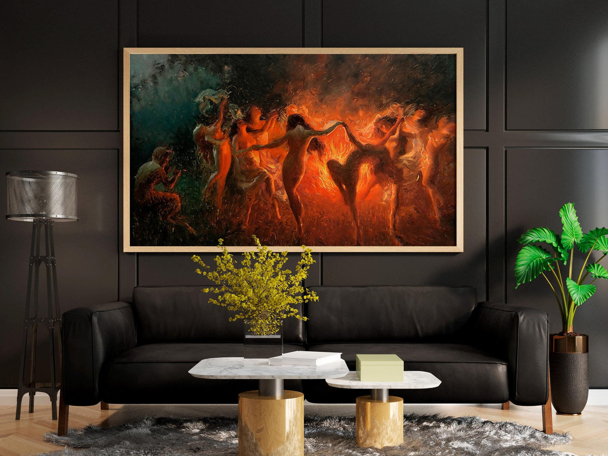 Joseph Tomanek, Fire Dance - gothic wall art, mystical women decor, dark academia print, fantasy home decor, dramatic be