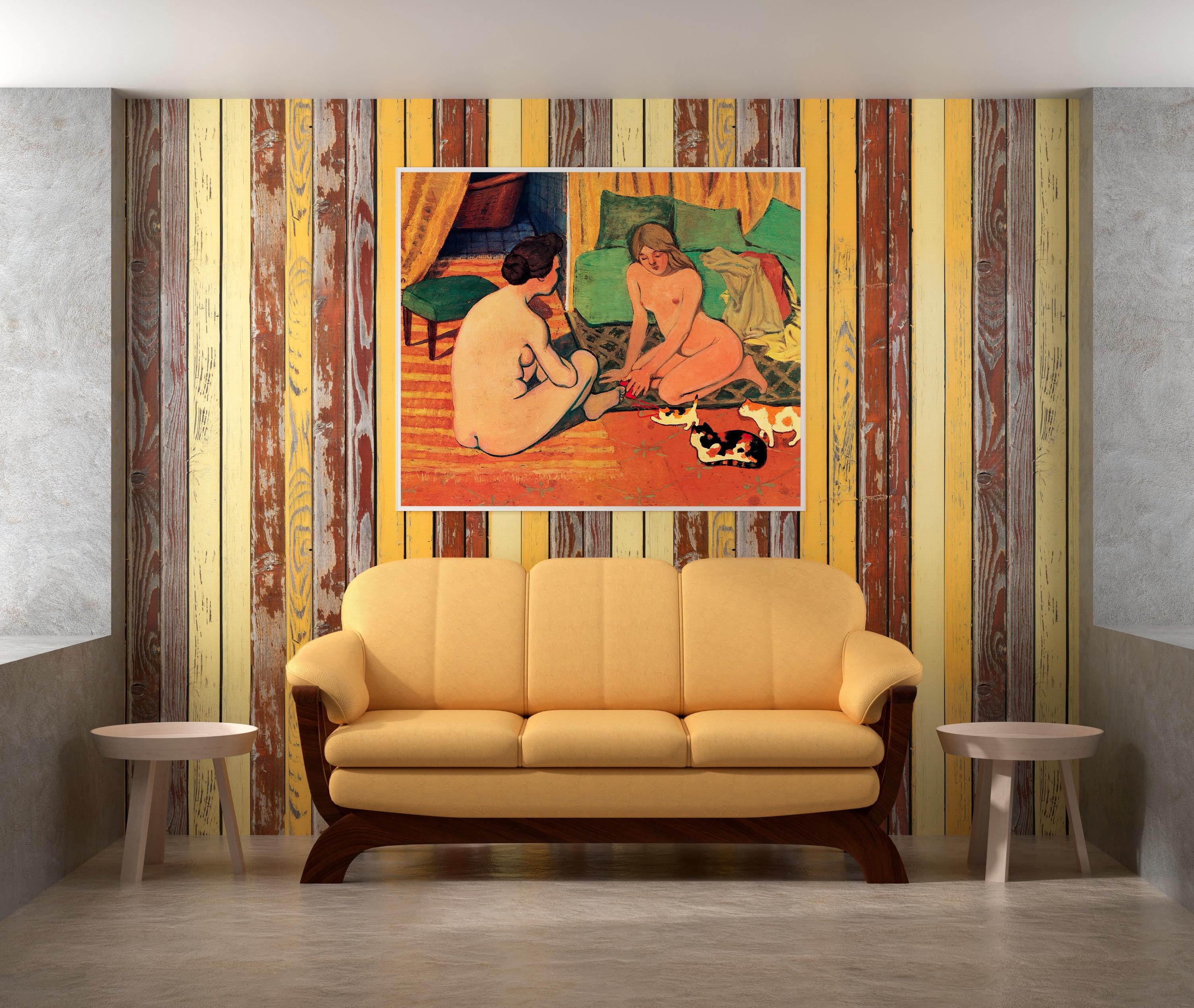 Felix Vallotton - Naked women with cats. Bedroom decor, Extravagant painting, Sensual wall art, Canvas painting, Living 