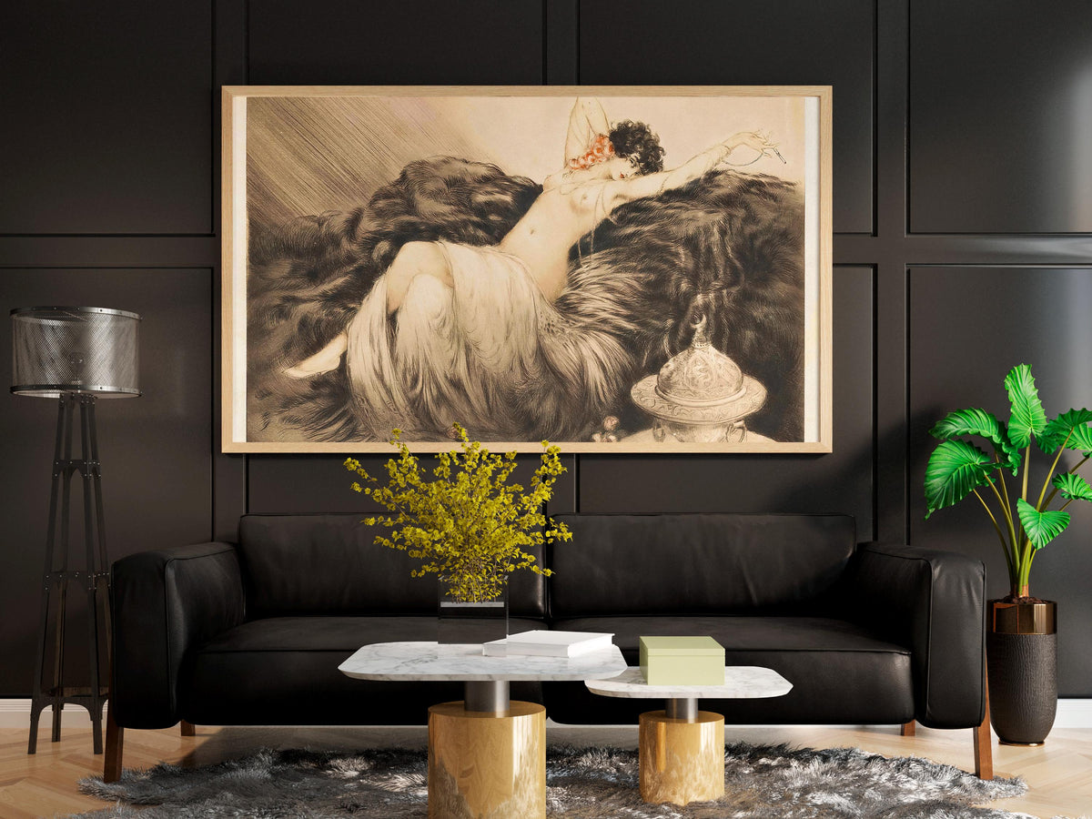 Louis Icart - Smoke. Icart art print, Poster print, Famous art, Sensual wall art, Giclee Canvas, Canvas print, Painting 