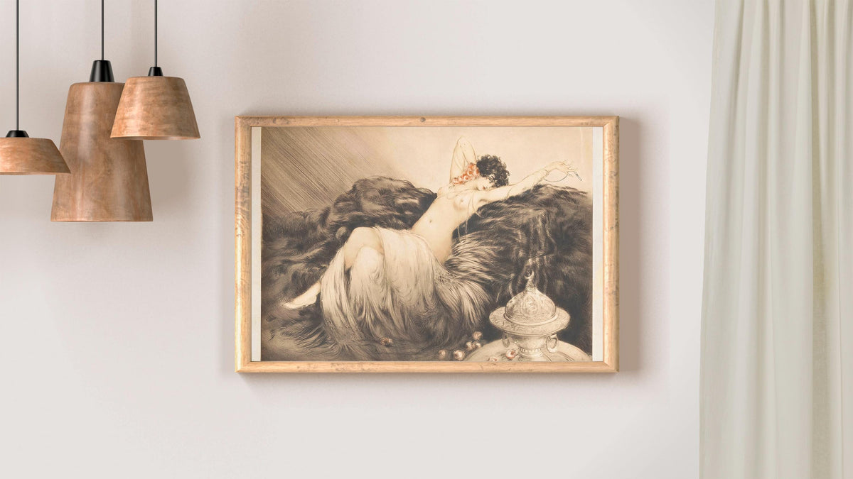 Louis Icart - Smoke. Icart art print, Poster print, Famous art, Sensual wall art, Giclee Canvas, Canvas print, Painting 