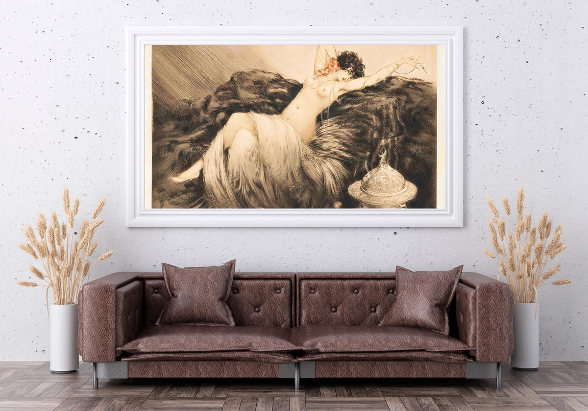 Louis Icart - Smoke. Icart art print, Poster print, Famous art, Sensual wall art, Giclee Canvas, Canvas print, Painting 