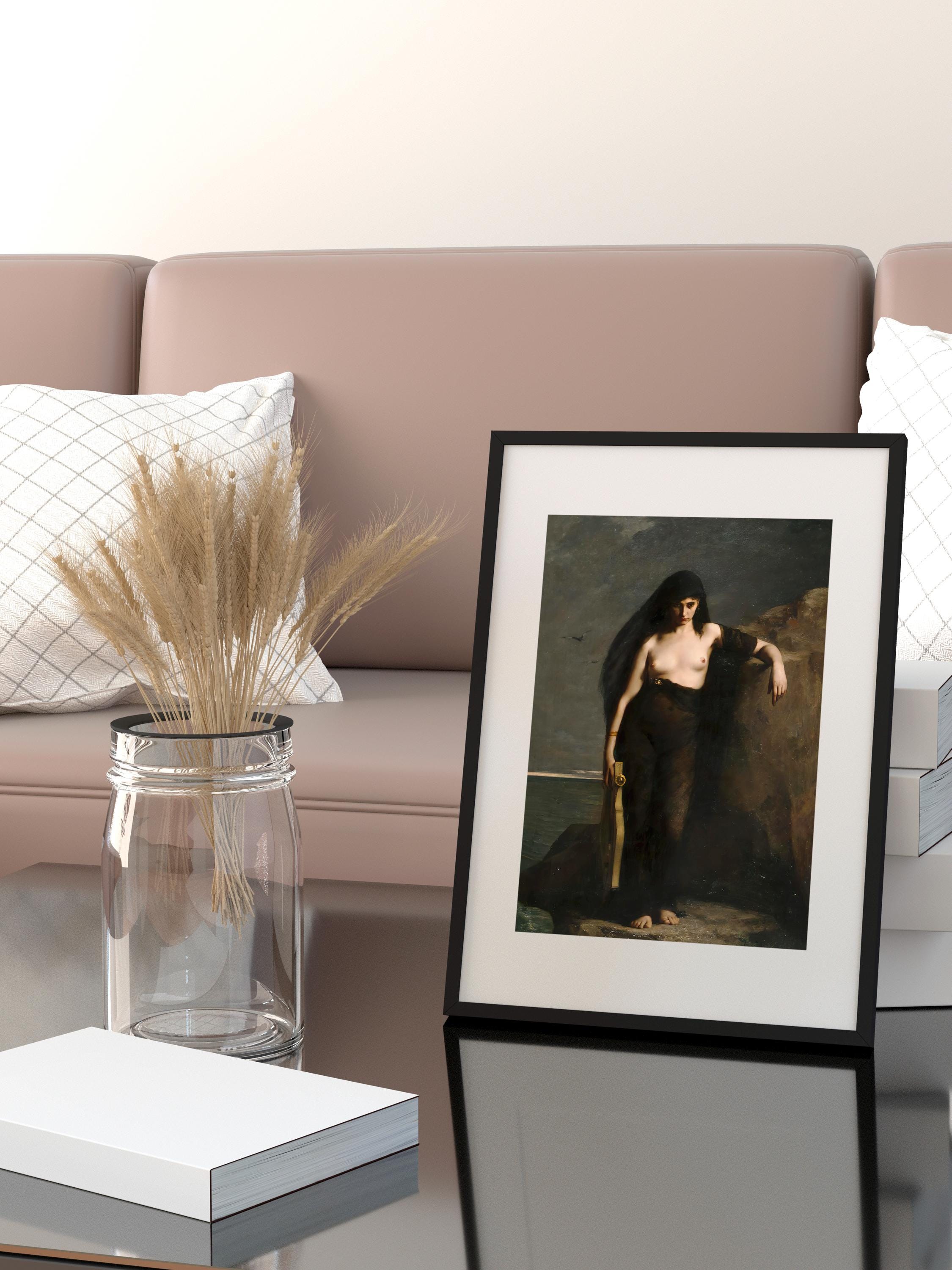 Charles Mengin - Sappho. Death of Sappho, Dark wall art, Living room decor, Mystical Women, Sappho art print, Large wall