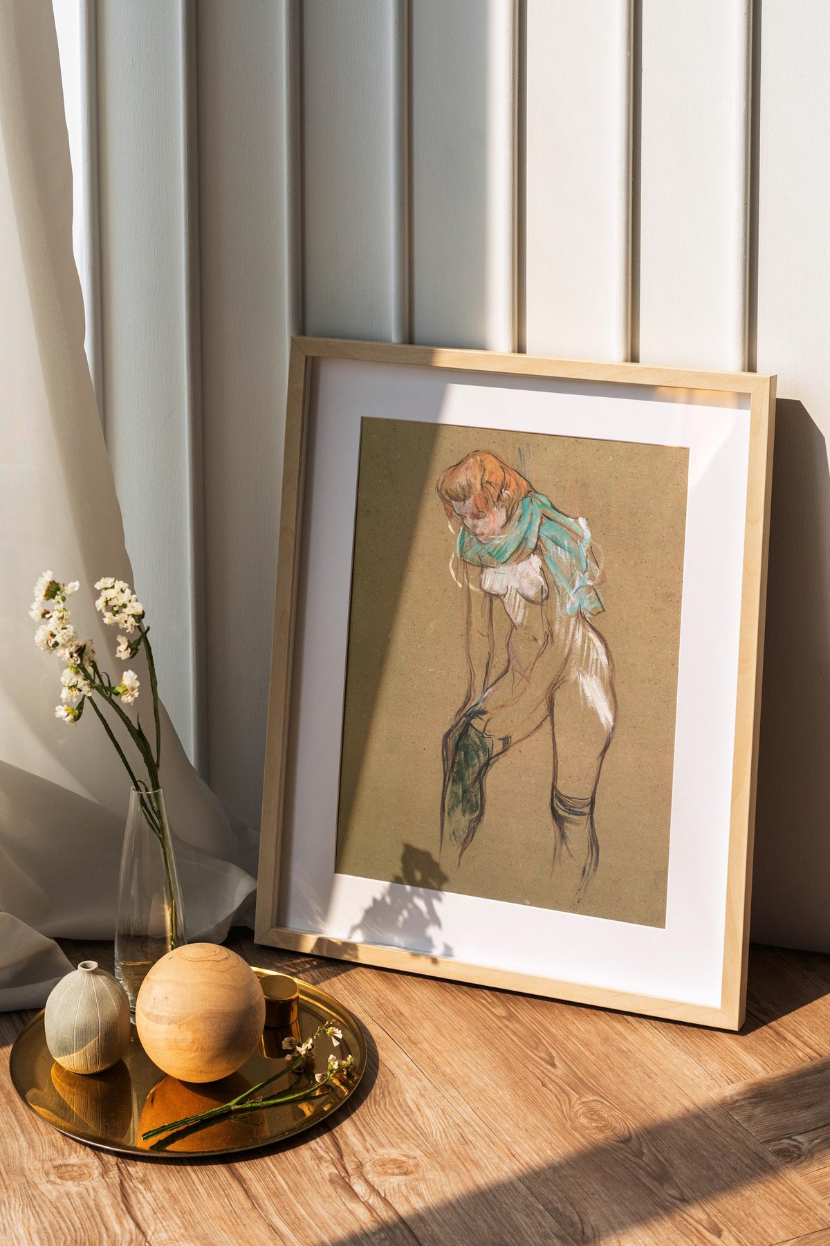 Henri de Toulouse Lautrec - Woman pulling up her stocking study. Sensual poster print, Beautiful girl art print, Interio