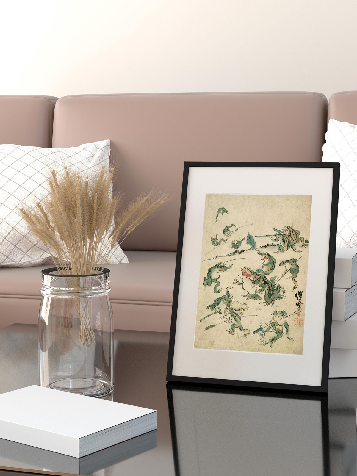 Kawanabe Kyosai - Battle Of The Frogs. Kitchen wall art, Japanese frogs art print, Japanese home decor, Frogs poster pri