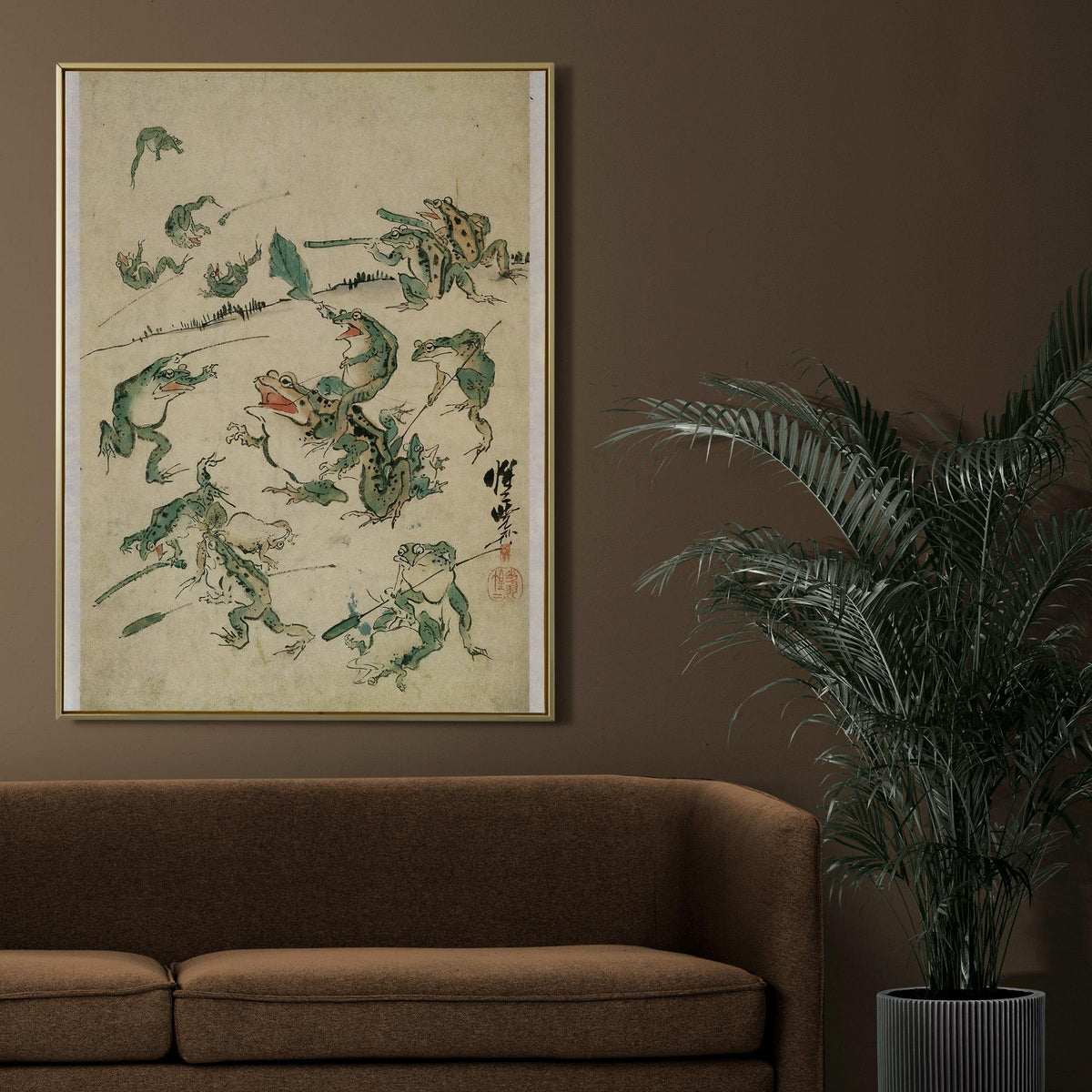 Kawanabe Kyosai - Battle Of The Frogs. Kitchen wall art, Japanese frogs art print, Japanese home decor, Frogs poster pri