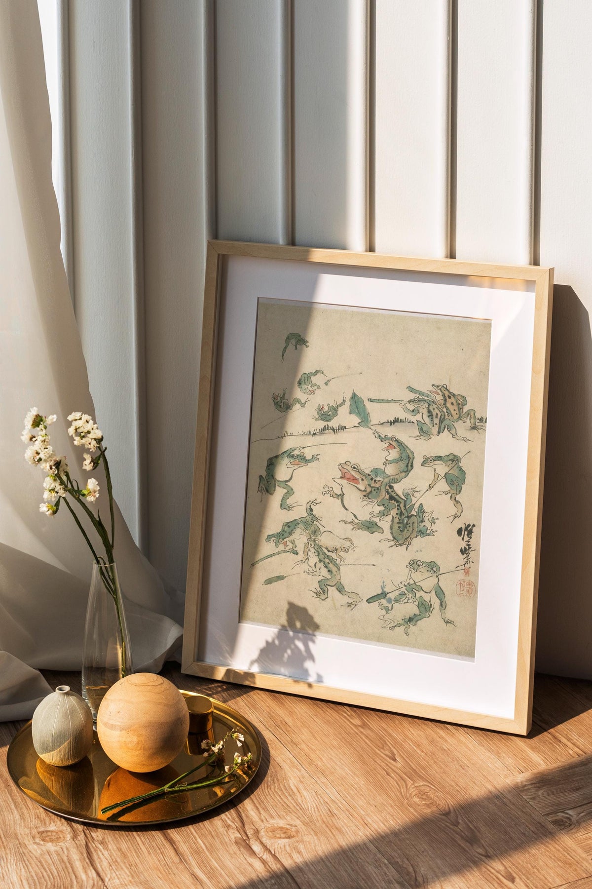 Kawanabe Kyosai - Battle Of The Frogs. Kitchen wall art, Japanese frogs art print, Japanese home decor, Frogs poster pri