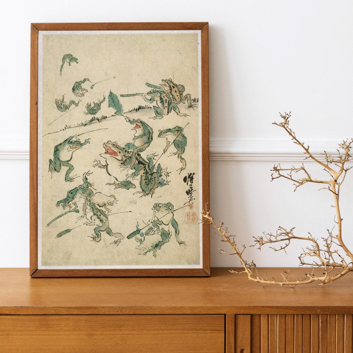 Kawanabe Kyosai - Battle Of The Frogs. Kitchen wall art, Japanese frogs art print, Japanese home decor, Frogs poster pri