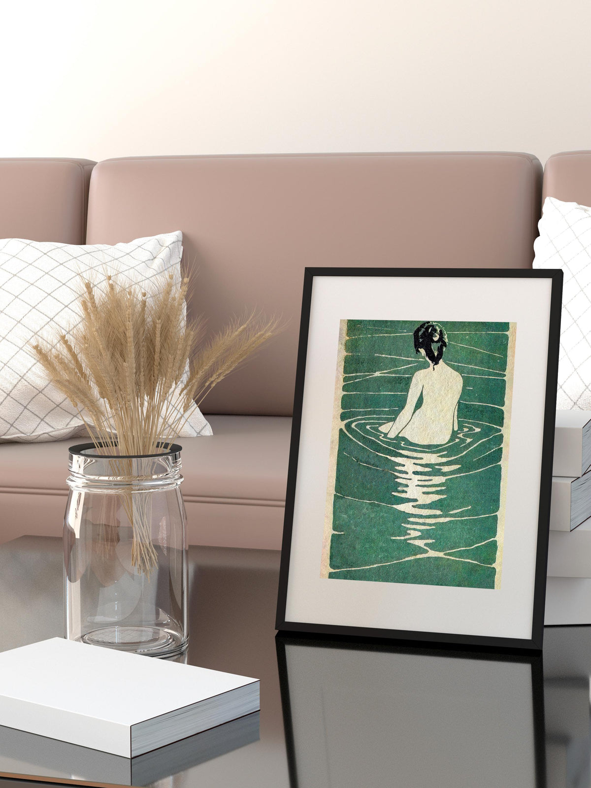 Ichijô Narumi - Female Seated in Water. Japanese art print, Sensual wall art, Beautiful girl in water art, Ready to hang