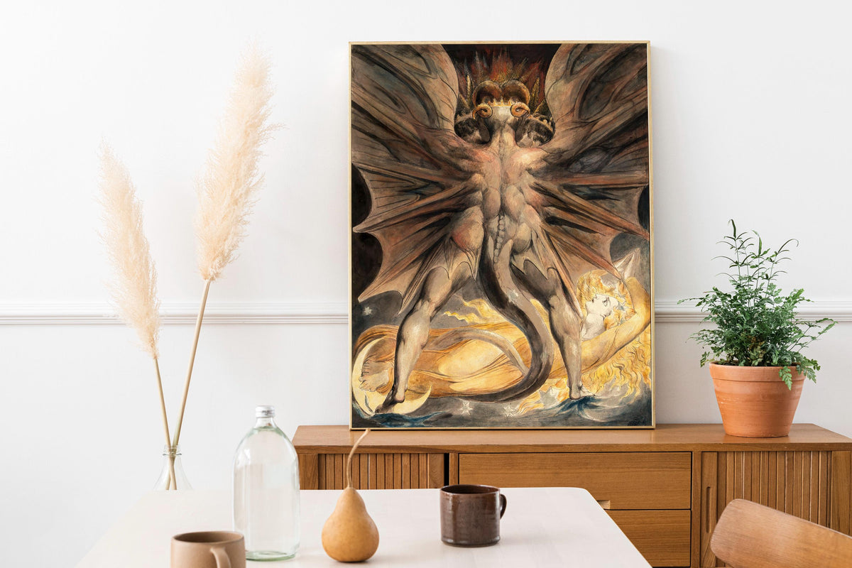 William Blake - The Great Red Dragon and the Woman Clothed in Sun. Blake poster, Canvas painting, Ready to hang, Giclee 