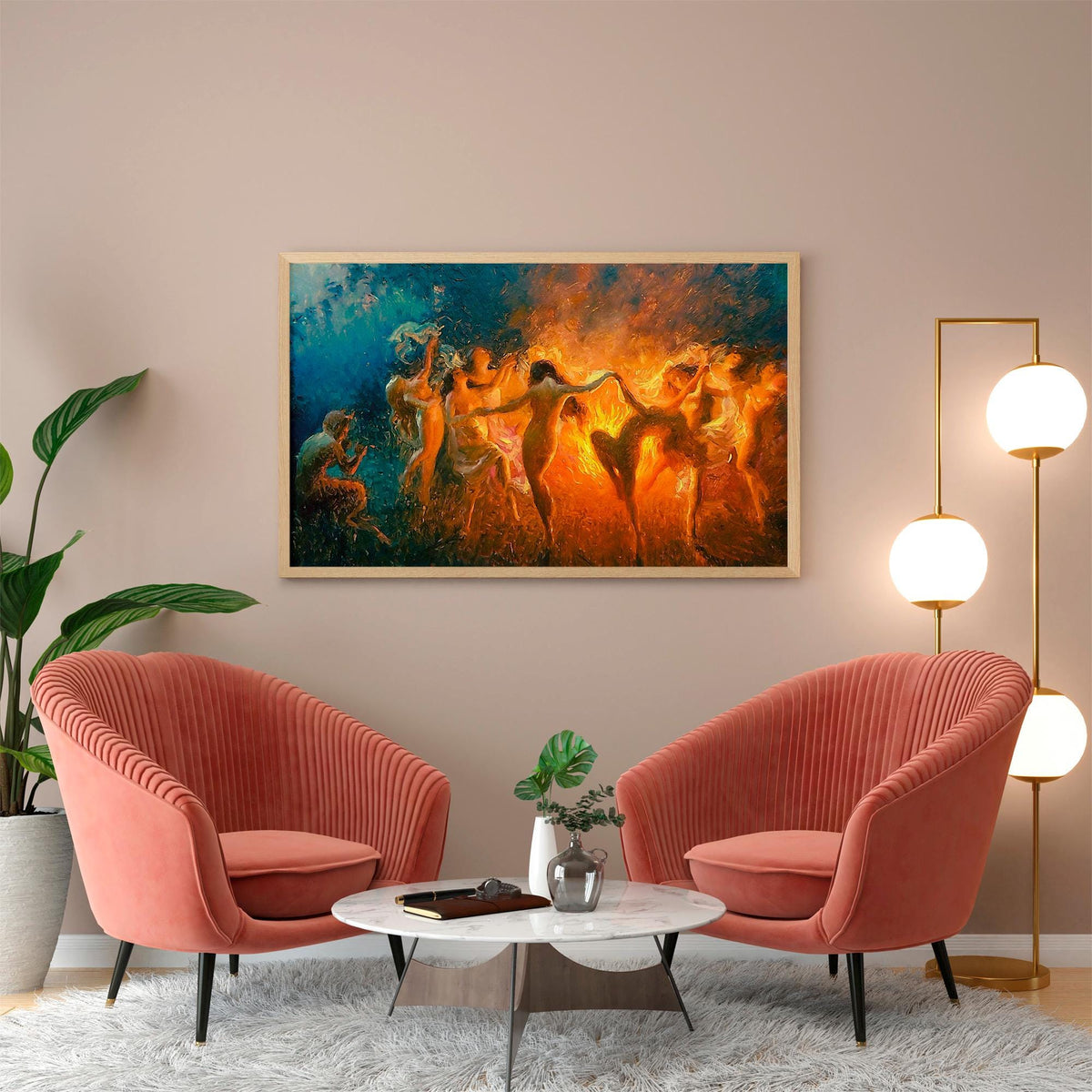 Joseph Tomanek - Fire Dance, Nymphs dancing. Bedroom decor, Magical witches artwork, Gothic canvas, Witches dancing art,