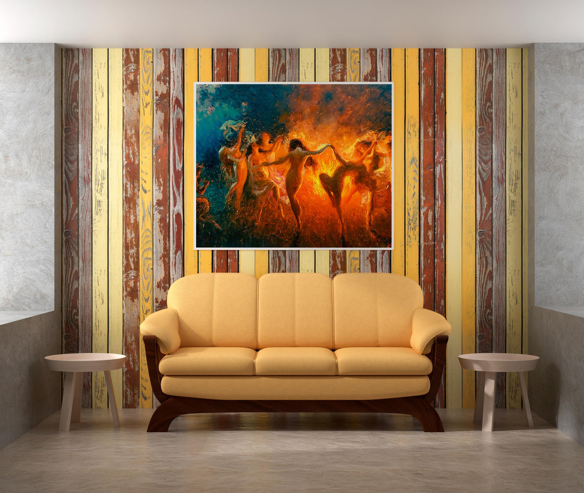 Joseph Tomanek - Fire Dance, Nymphs dancing. Bedroom decor, Magical witches artwork, Gothic canvas, Witches dancing art,