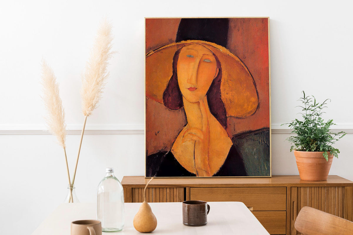 Amedeo Modigliani - Portrait of Jeanne Hebuterne in a Large Hat. Print on canvas, Woman portrait print, Famous art, Kitc