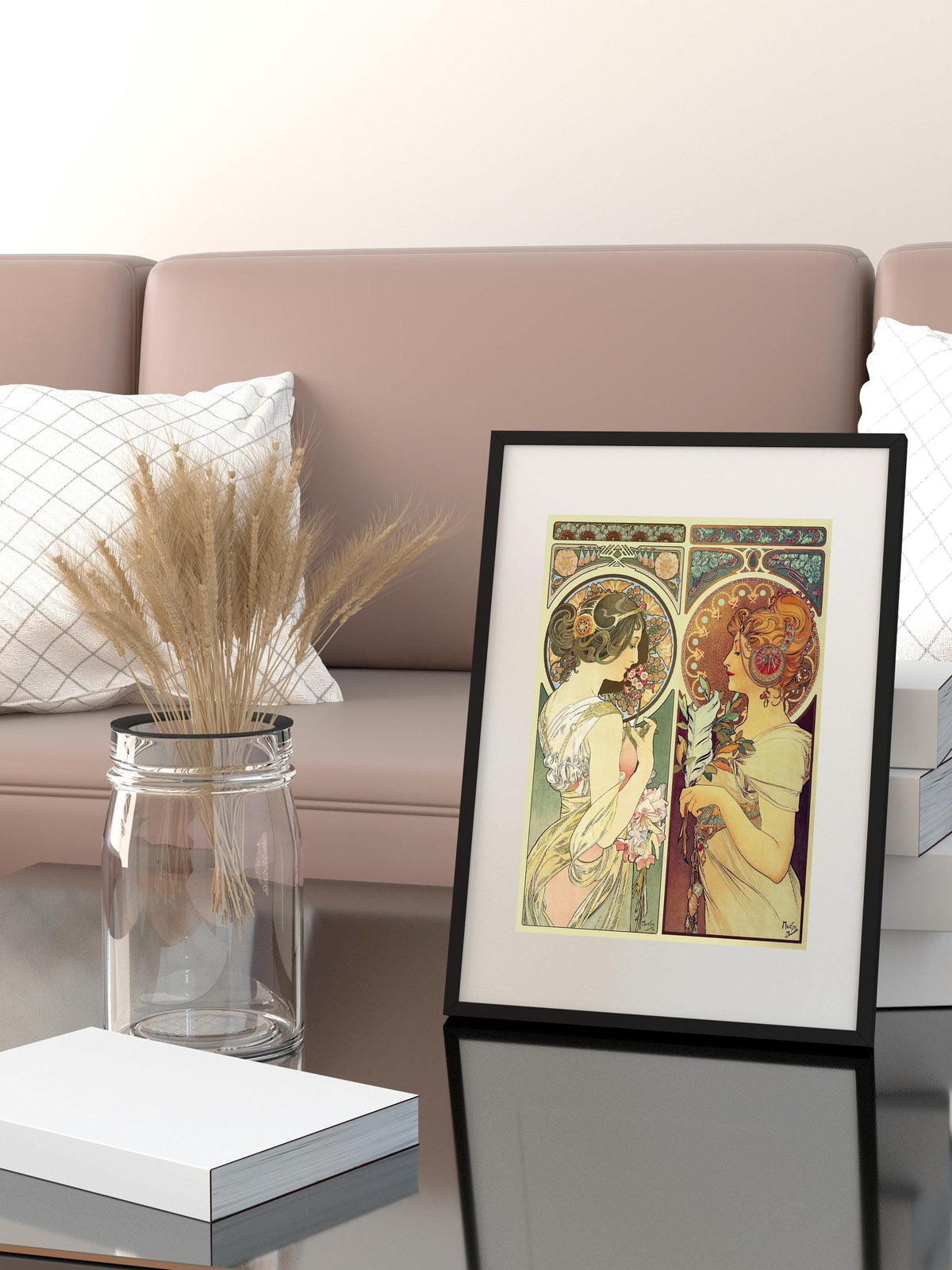 Alphonse Mucha - La Primevere and La Plume. Art nouveau poster, Decorative vintage art, Elegant girl art print, Famous a
