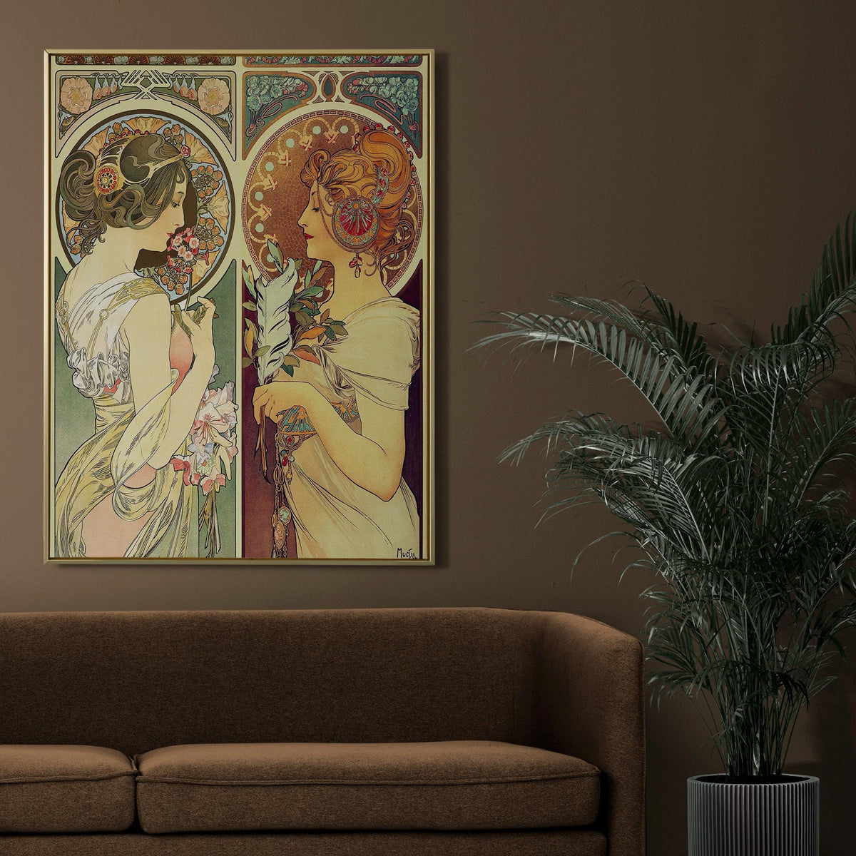Alphonse Mucha - La Primevere and La Plume. Art nouveau poster, Decorative vintage art, Elegant girl art print, Famous a