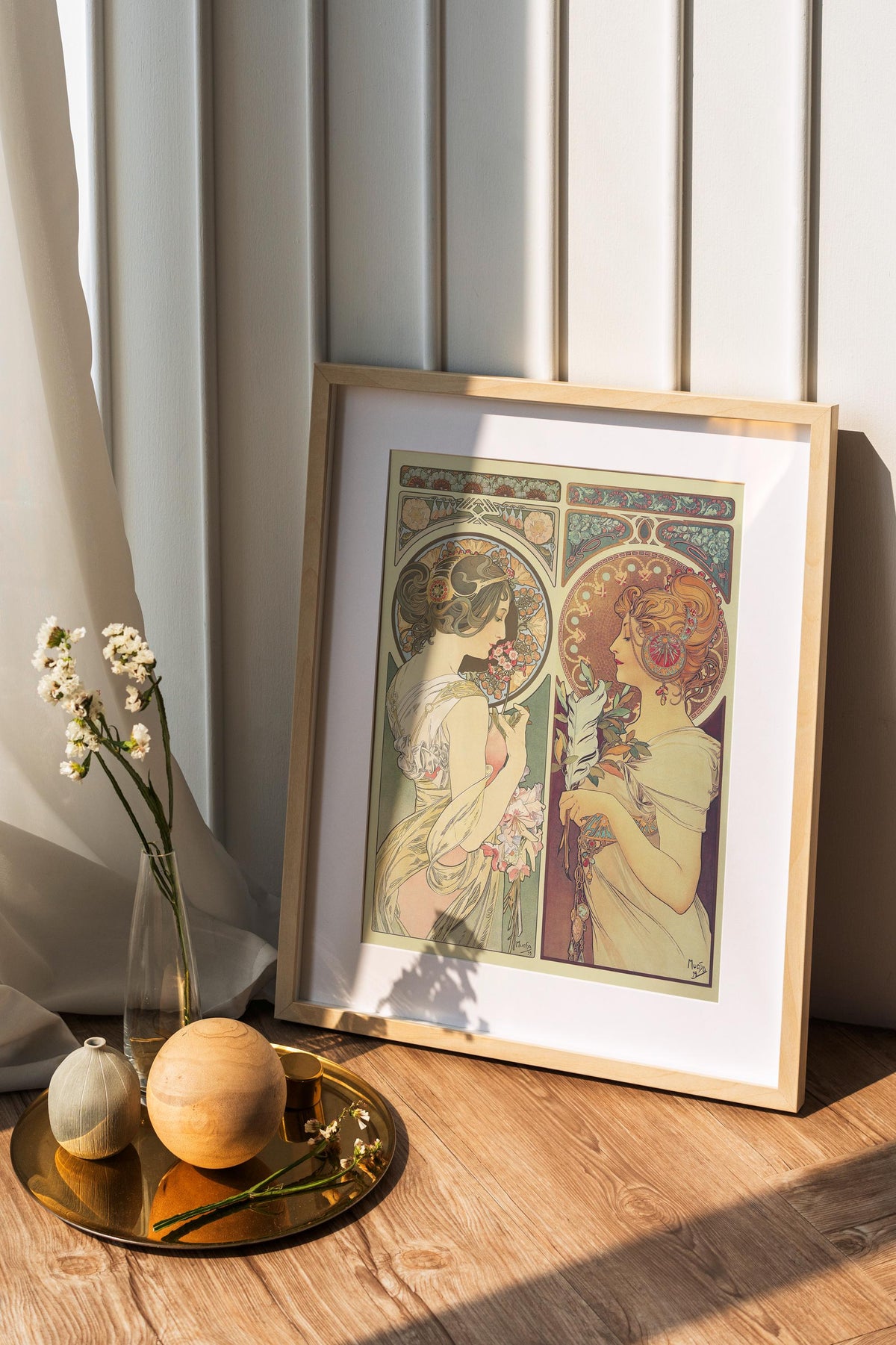Alphonse Mucha - La Primevere and La Plume. Art nouveau poster, Decorative vintage art, Elegant girl art print, Famous a